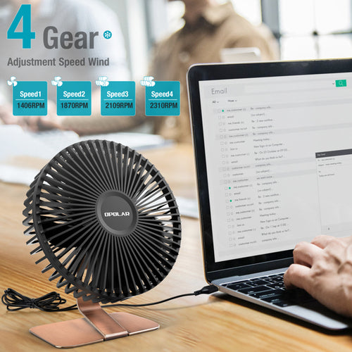 Ventilateur de bureau USB avec flux d'air puissant amélioré et support couleur cuivre