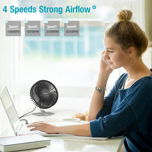 Ventilateur de bureau USB avec flux d'air puissant amélioré et support couleur cuivre